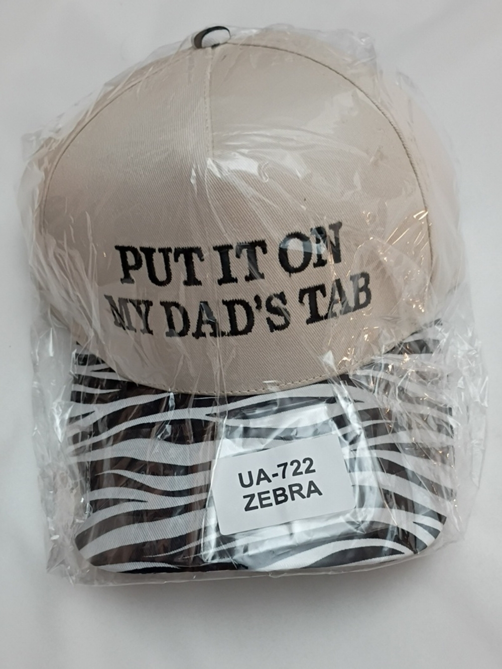 Women's Beige 'Put It On My Dad's Tab' Zebra Brim Cap